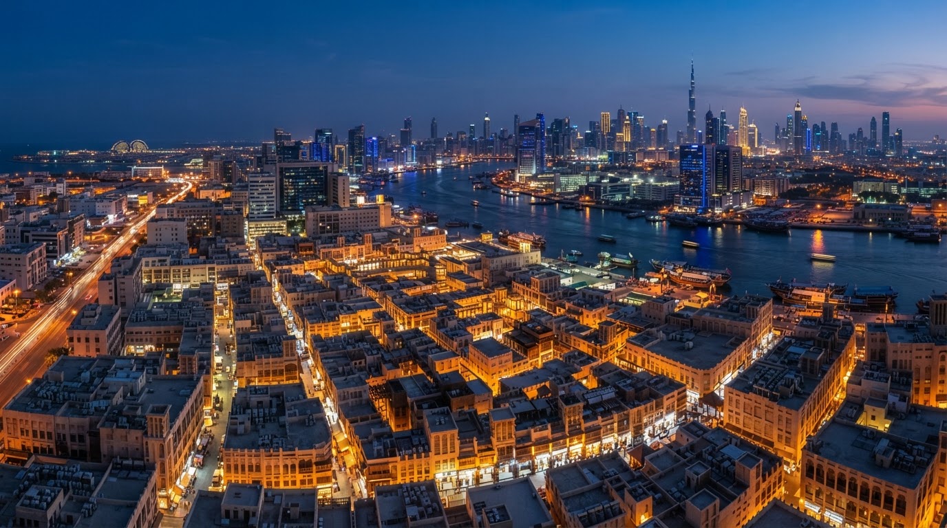 Dubai Gold Souq district at twilight